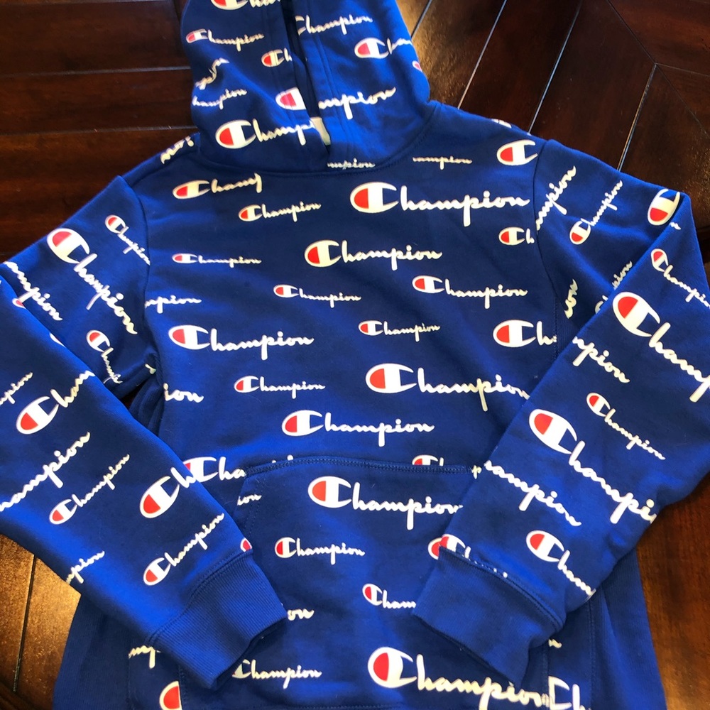 Champion Blue Hoodie Boys L Large